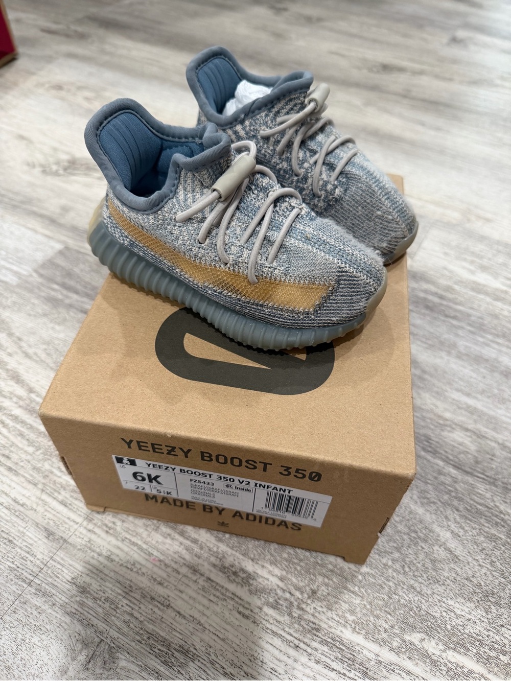 Yeezy Kids Sneakers in Gray with Tan Stripe